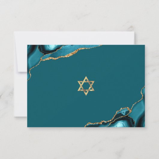Turquoise Bar Mitzvah Agate Script Bold Modern RSVP Kaartje (Achterkant)