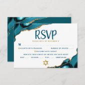 Turquoise Bar Mitzvah Agate Script Bold Modern RSVP Kaartje (Voorkant / Achterkant)