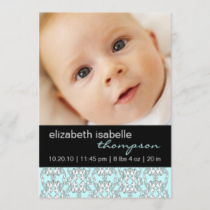 Turquoise Baroque Baby Girl Foto aankondiging