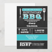 Turquoise BBQ Birthday Chalkboard Invitation Kaart (Voorkant / Achterkant)