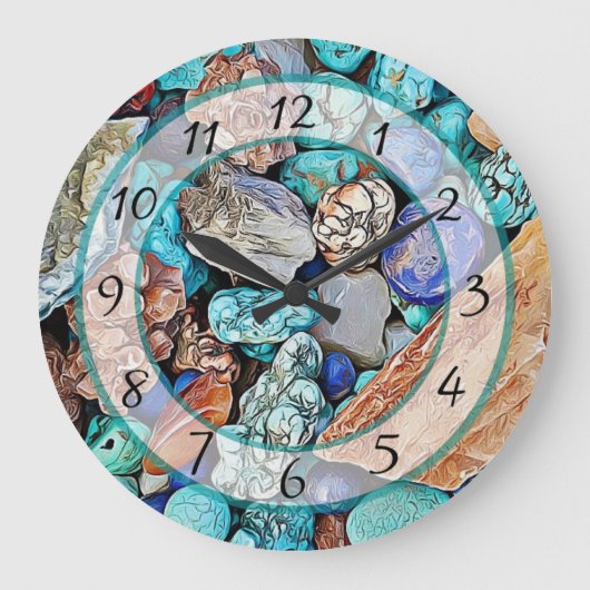 Turquoise Beach Stones Faux Stone Gem Clock Grote Klok (Voorkant)