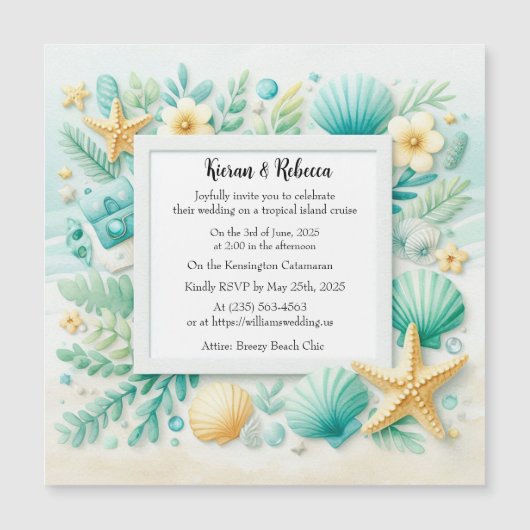 Turquoise Beach Thème Mariage Invitation magnétiqu (Devant)