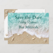 Turquoise Beach Waves Bat Mitzvah Save the Date Uitnodiging Briefkaart (Voorkant / Achterkant)