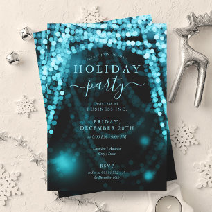Turquoise Bedrijf Vakantie Feest String Lights Kaart