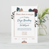 Turquoise, beige, Bourgogne Bat mitzvah Invitation (Debout devant)