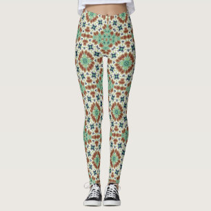 Turquoise beige kleurrijke caleidoscoop ornament leggings