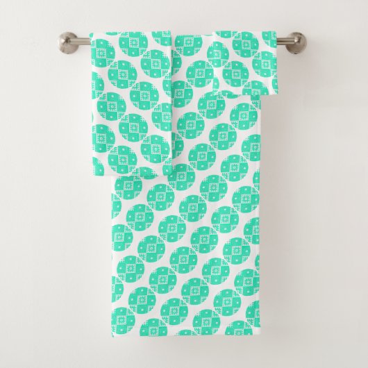Turquoise Belarus Folk Pattern Bad Handdoek (Insitu)
