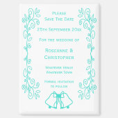 Turquoise Bells Scrollwork Wedding Sla de datum op Magneet (Voorkant)