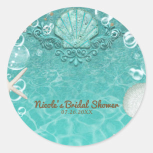 Turquoise Betoverde Zee Zeester & Bubbel Feest Fav Ronde Sticker