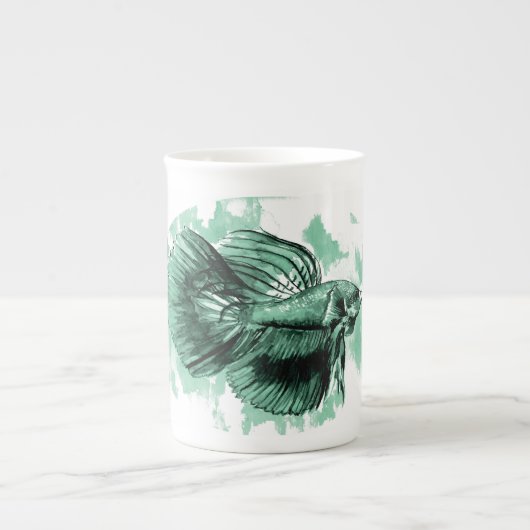 Turquoise Betta Fish Bone China Mug (Devant)