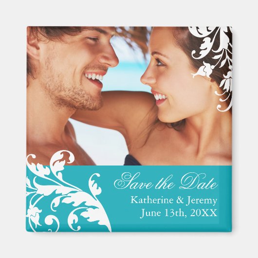 Turquoise Bewaar de Datum Bruiloft Magneet (Voorkant)