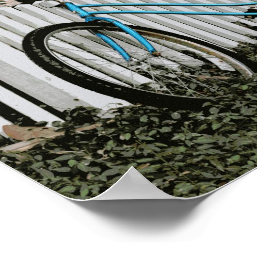 Turquoise Bicycle Leaning on a White Picket Fence Poster (Hoek)