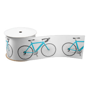 Turquoise Bicycle op White Satin Ribbon Lint