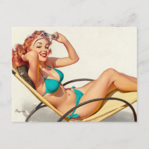 Turquoise Bikini Pin Up Briefkaart