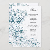 Turquoise Birds and Swirls Menu Mariage (Devant / Derrière)