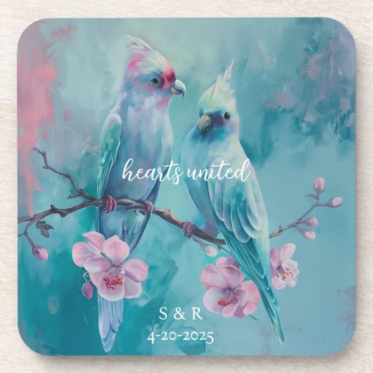 Turquoise Birds Hearts United dessous de verre en  (Devant)