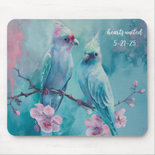 Turquoise Birds Hearts United Mousepad Muismat
