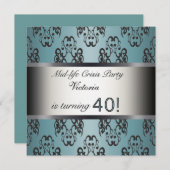 Turquoise Black 40th Birthday Party Invitation (Devant / Derrière)