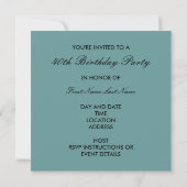 Turquoise Black 40th Birthday Party Invitation (Dos)