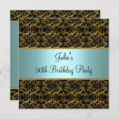 Turquoise Black 50th Birthday Party Invitation 50t (Devant / Derrière)