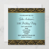 Turquoise Black 50th Birthday Party Invitation 50t (Dos)