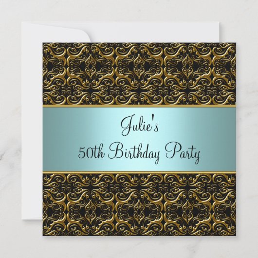 Turquoise Black 50th Birthday Party Invitation 50t (Devant)