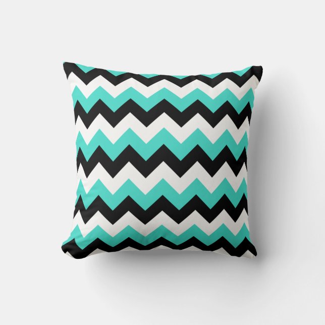 Turquoise Black and White Chevron Kussen (Voorkant)