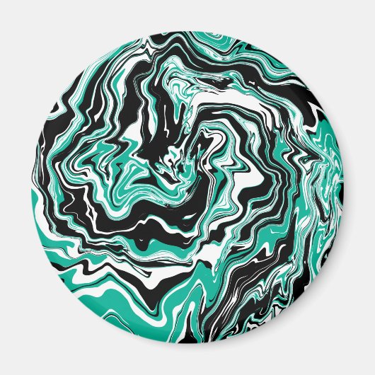 Turquoise, Black and White Marble Fluid Art Magneet (Voorkant)
