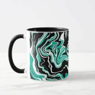 Turquoise, Black and White Marble Fluid Art Mok