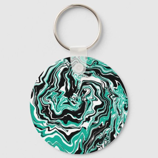 Turquoise, Black and White Marble Fluid Art Sleutelhanger (Voorkant)