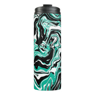 Turquoise, Black and White Marble Fluid Art Thermosbeker