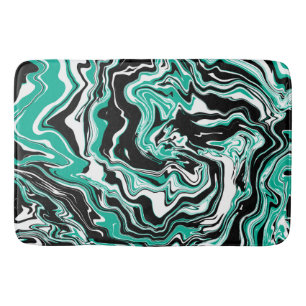 Turquoise, Black and White Swirls Marble like Badmat