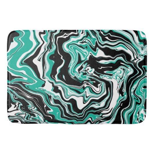 Turquoise, Black and White Swirls Marble like Badmat (Voorkant)