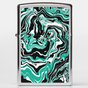 Turquoise, Black and White Swirls Marble like Nec