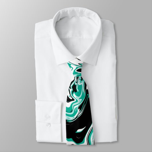 Turquoise, Black and White Swirls Marble like Stropdas (Gebonden)