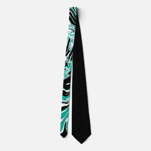 Turquoise, Black and White Swirls Marble like Stropdas (Achterkant)
