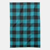 Turquoise Black Buffalo Check Plaid Rustic Theedoek (Verticaal)