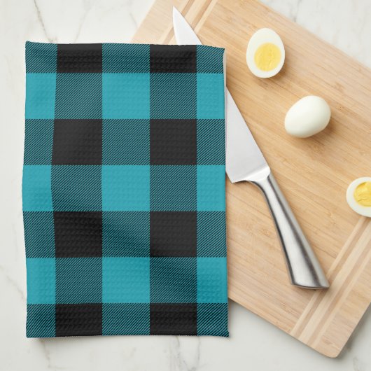 Turquoise Black Buffalo Check Pset Rustic Theedoek (Quarter Fold)