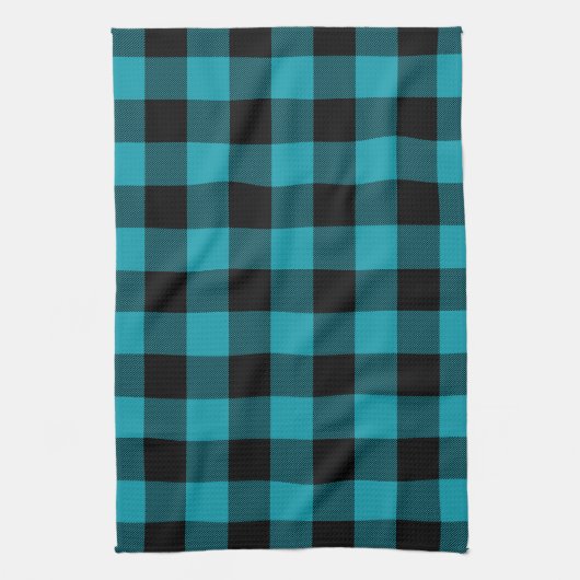 Turquoise Black Buffalo Check Pset Rustic Theedoek (Verticaal)