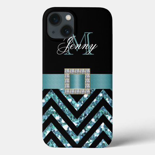 TURQUOISE BLACK CHEVRON GLITTER MEISJE Case-Mate iPhone CASE (Achterkant)