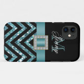 TURQUOISE BLACK CHEVRON GLITTER MEISJE Case-Mate iPhone CASE (Achterkant (horizontaal))
