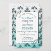 Turquoise Black Damask Classy Wedding invitations (Devant)