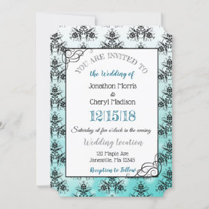 Turquoise Black Damask Classy Wedding invitations