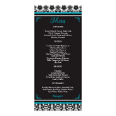 Turquoise, Black Damask Love Hearts Menu Mariage (Dos)