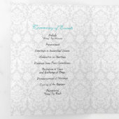 Turquoise Black Damask Tri-Fold Wedding Programme (Intérieur en premier)