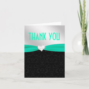 Turquoise Black Floral Damask Diamond Merci