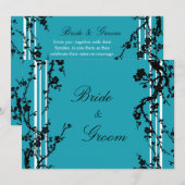 Turquoise Black Floral Wedding Invitation Card Kaart (Voorkant / Achterkant)