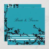 Turquoise Black Floral Wedding Invitation Card Kaart (Voorkant / Achterkant)