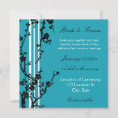 Turquoise Black Floral Wedding Invitation Card Kaart (Achterkant)