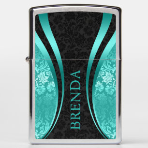 Turquoise & Black Geometric Design Damask Accent